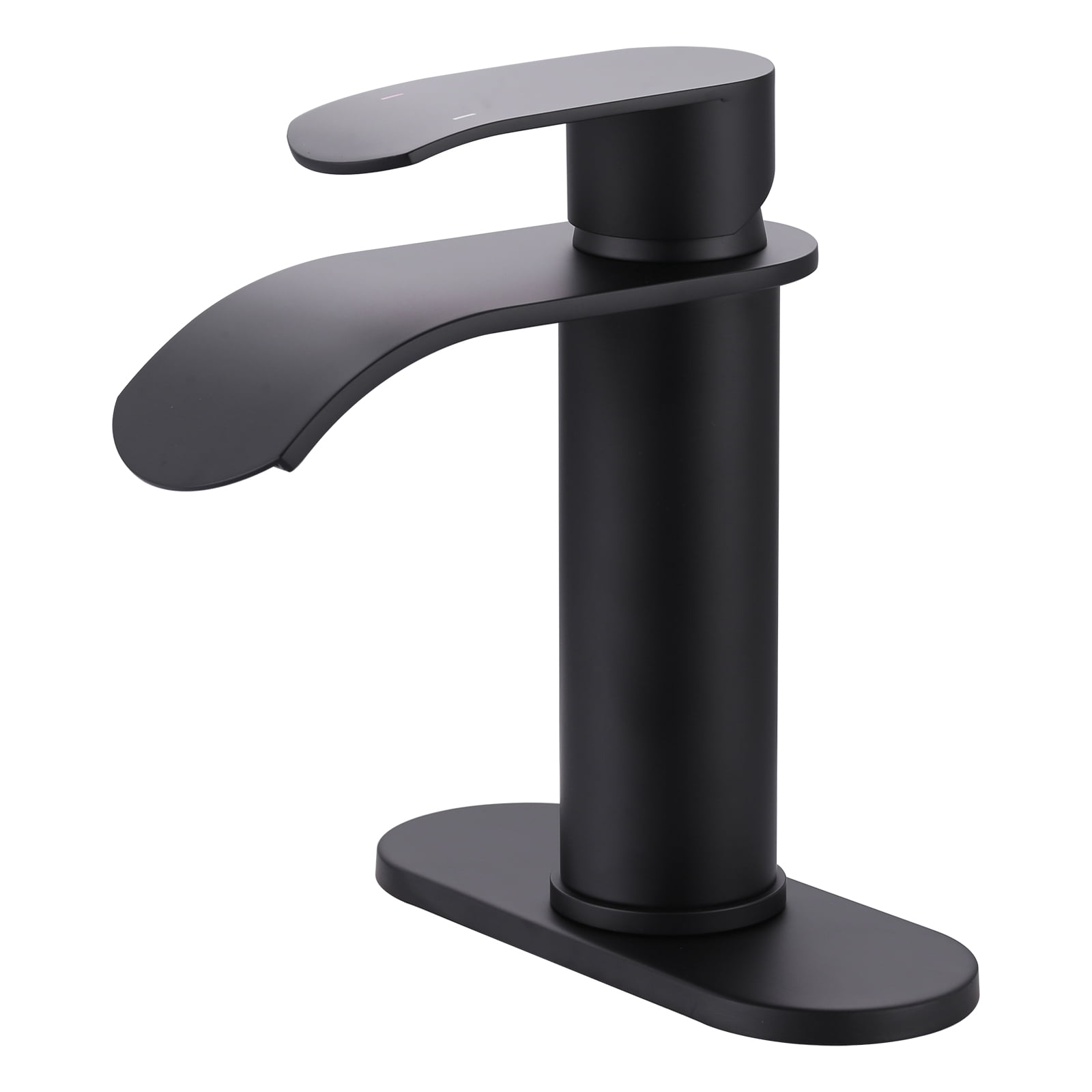 WOWOW Waterfall Bathroom Faucet Matte Black: Bathroom Sink Faucet for 1 Hole or 3 Holes, Single Handle Vanity Faucet with Metal Pop up Drain, Stainless Steel Basin Sink Faucet Tap for RV