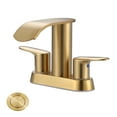 thumbnail image 1 of WOWOW Waterfall Bathroom Sink Faucet,Gold Two Handles Bathroom Faucet with Metal Pop up Sink Drain Stopper, 2 or 3 Holes Bathroom Basin Lavatory Mixer Tap with Deck Mount Plate, 1 of 7