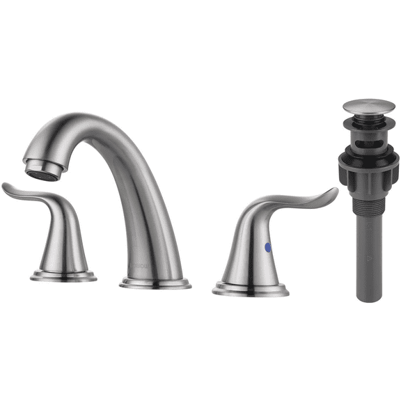 WOWOW Widespread Bathroom Faucet 2 Handle 3 Hole Solid Brass Stainless Steel Lead Free Vanity Faucet Brushed Nickel