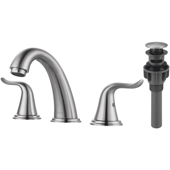 WOWOW Widespread Bathroom Faucet 2 Handle 3 Hole Solid Brass Stainless Steel Lead Free Vanity Faucet Brushed Nickel