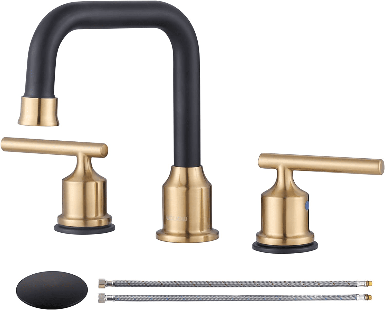 WOWOW Widespread Bathroom Faucet 3 Hole Bathroom Sink Faucet 2 Handle Vanity Faucet 8 Inch with Pop-Up Drain Black and Gold