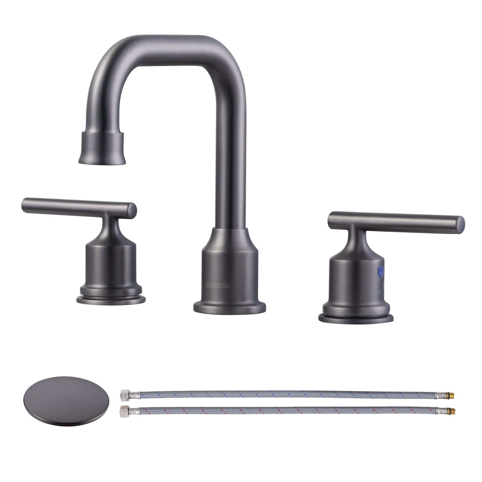 WOWOW  Widespread Bathroom Faucet Brass 3 HoleBrushed Grey Basin Faucet