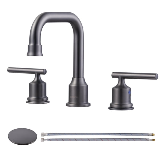 WOWOW Widespread Bathroom Faucet Brass 3 HoleBrushed Grey Basin Faucet