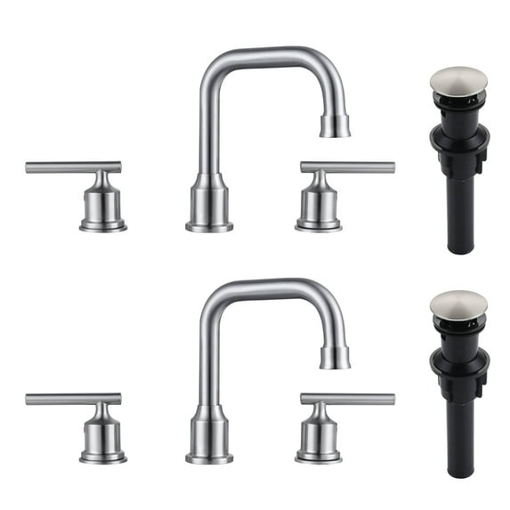 WOWOW Widespread Bathroom Sink Faucet 3 Hole with Pop-up Drain and Supply Lines(2 Pack)