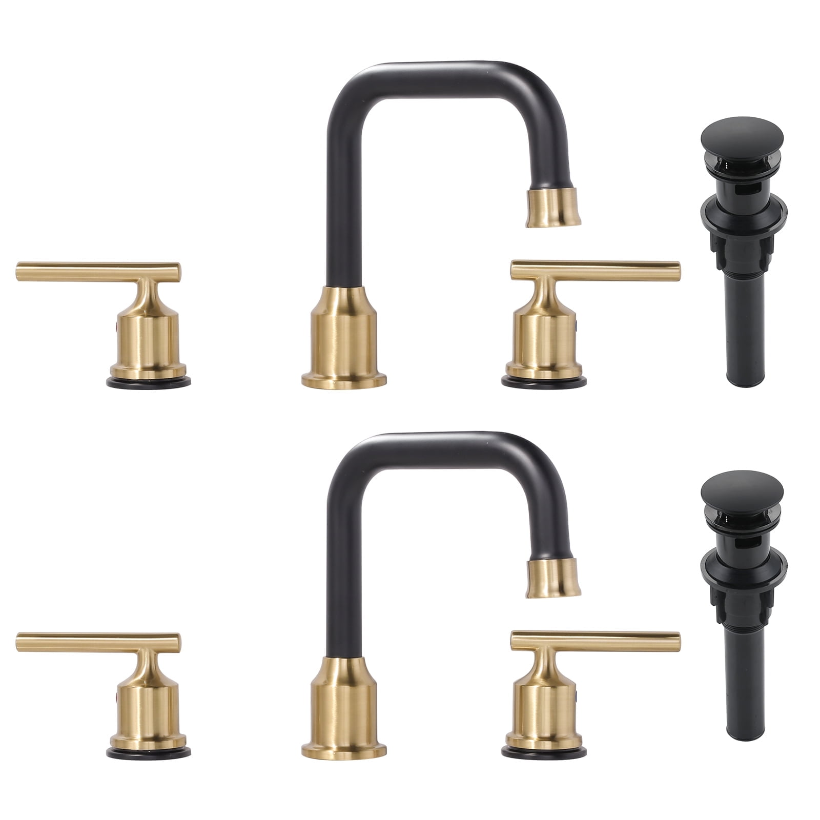 WOWOW Widespread Bathroom Sink Faucet 3 Hole with Pop-up Drain and Supply Lines(2 Pack)