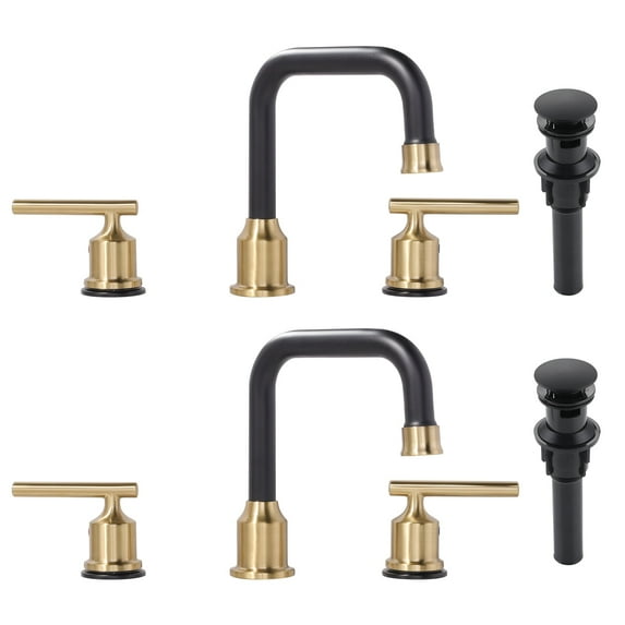 WOWOW Widespread Bathroom Sink Faucet 3 Hole with Pop-up Drain and Supply Lines(2 Pack)