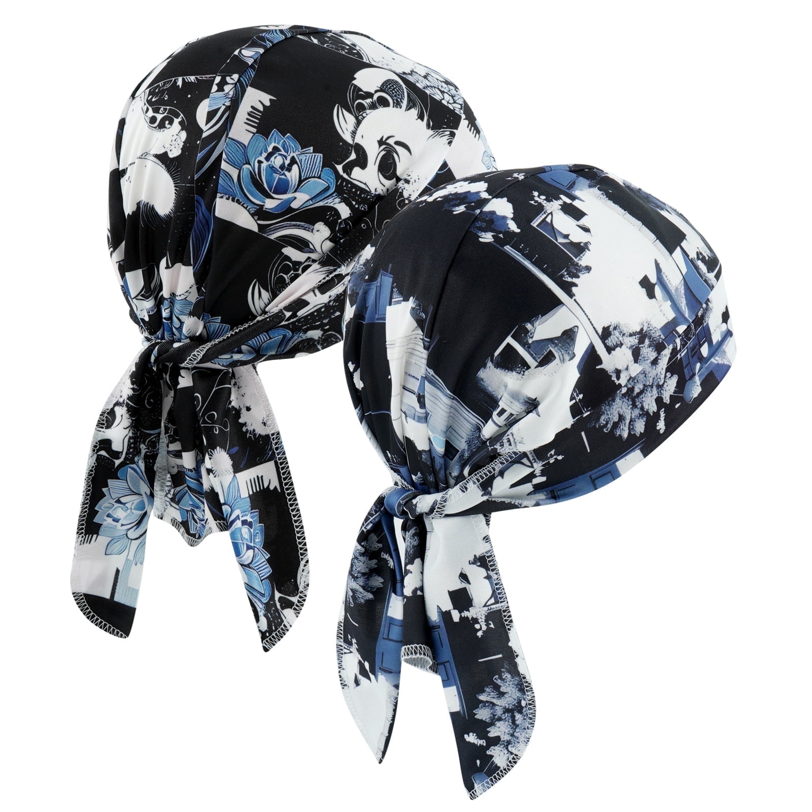 WOWSTYLE 2 Pcs Do Rags for Men Skull Cap Fashion Print Helmet Liner ...