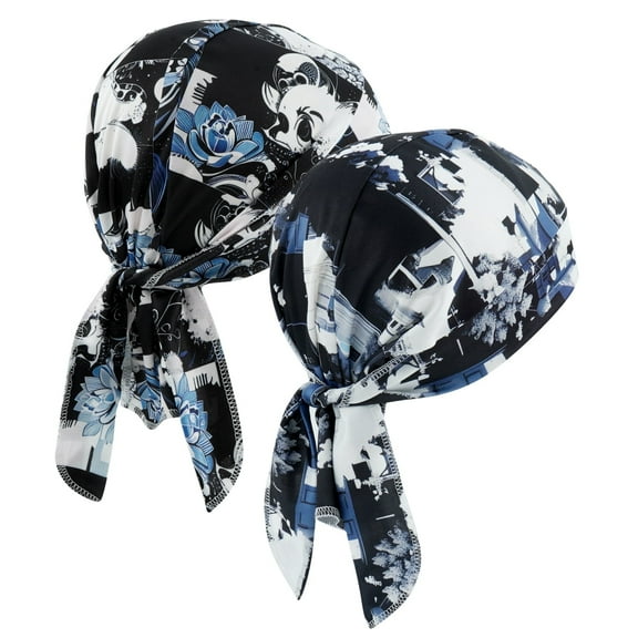 WOWSTYLE 2 Pcs Do Rags for Men Skull Cap Fashion Print Helmet Liner Bandana Beanie Sweat Motorcycle Cycling Sports Accessories