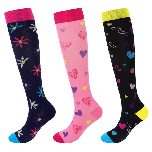 WOWSTYLE 3 Packs Compression Hot Socks for Women Knee High Festival Novelty Socks for Running Work Support Nurses Pregnancy Travel