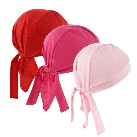 Wowstyle 3 Pcs Do Rags Women Skull Cap Fashion Helmet Liner Bandana Beanie Sweat Motorcycle Cycling Sports Accessories, Pink