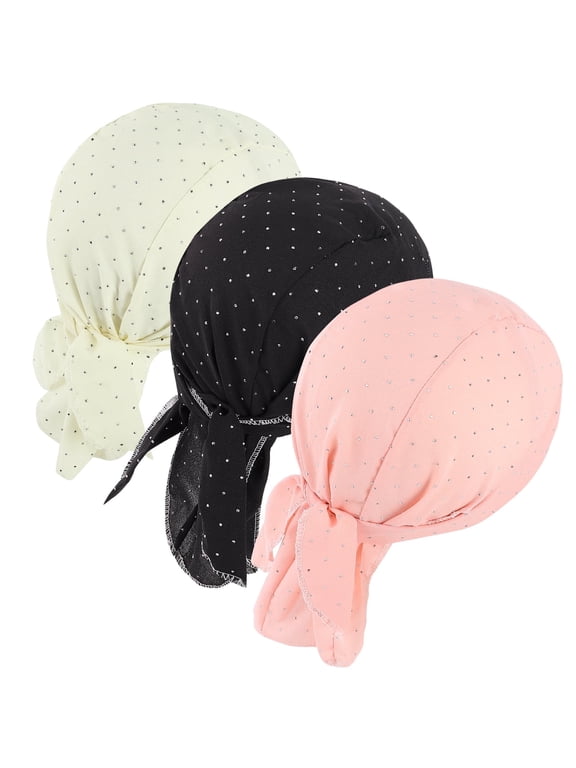 3 Pcs Do Rags Women Skull Cap Fashion Print Helmet Liner Bandana Beanie Sweat Motorcycle Cycling Sports Accessories