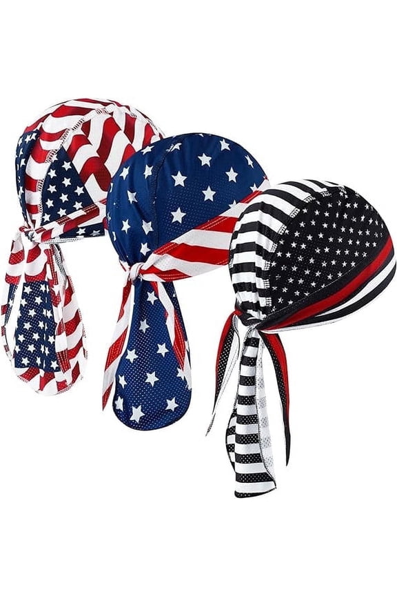3 Pcs Do Rags Skull Caps for Men Fashion Flag Sweat Wicking Helmet Liner Beanie Breathable Motorcycle Cycling Sports Cap Welding Cap Pirate Hat