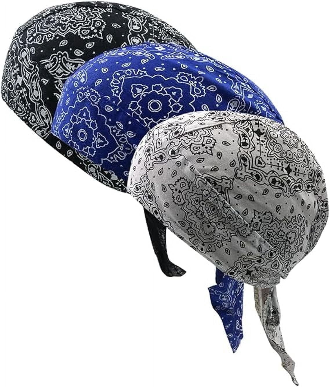 Wowstyle Sweat Wicking Doo Rags for Men, 3 Pcs Cotton Skull Caps ...