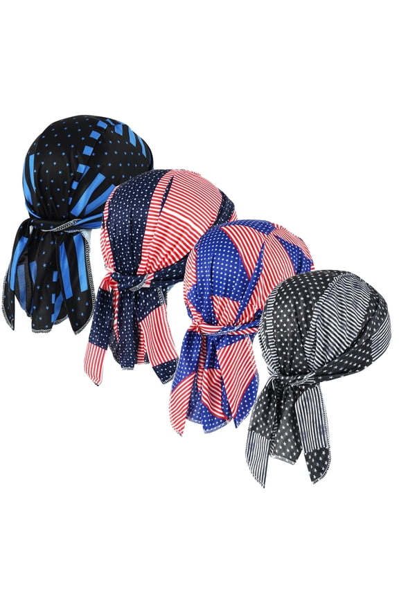 4 Pcs Do Rags Skull Caps for Men Fashion Flag Sweat Wicking Helmet Liner Beanie Breathable Motorcycle Cycling Sports Cap Welding Cap Pirate Hat Valentine's Day Gift