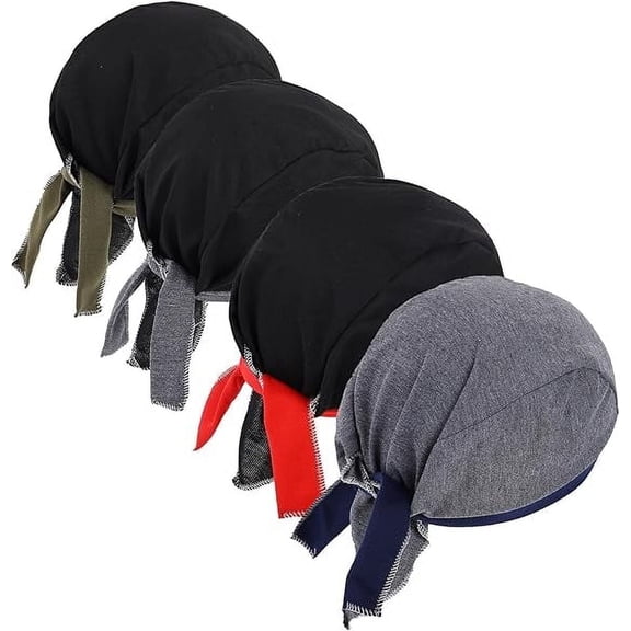 WOWSTYLE 4 Pcs Do Rags Skull Caps for Men Pirate Hat Fashion Sweat Wicking Helmet Liner Beanie Breathable Motorcycle Cycling Sports Cap Welding Cap Valentine's Day Gift