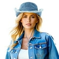 thumbnail image 1 of Wowstyle Frayed Denim Bucket Hats for Women Men Washed 100% Cotton Floppy Wide Brim Beach Outdoor Sun Hats with UV Protection, Blue, 1 of 7