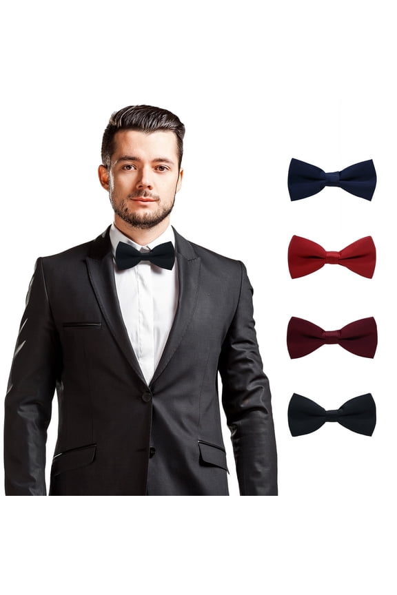 4Pcs Men's Bow Ties on Formal Solid Tuxedo Adjustable Pre-Tied Bow Ties for Men Boys