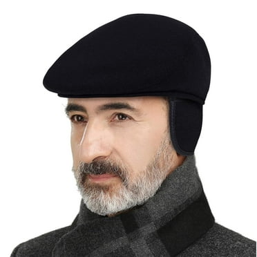 WOWSTYLE Men's Flat Cap Black Gatsby Newsboy Cap for men Outdoor Ear Cover Wool Blend Beret Hunting Hat with Brim Valentine's Day Gift