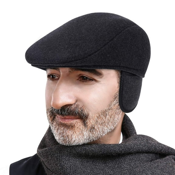 Wowstyle Men's Flat Cap Gray Gatsby Newsboy Cap for men Outdoor Ear Cover Wool Blend Beret Hunting Hat with Brim Valentine's Day