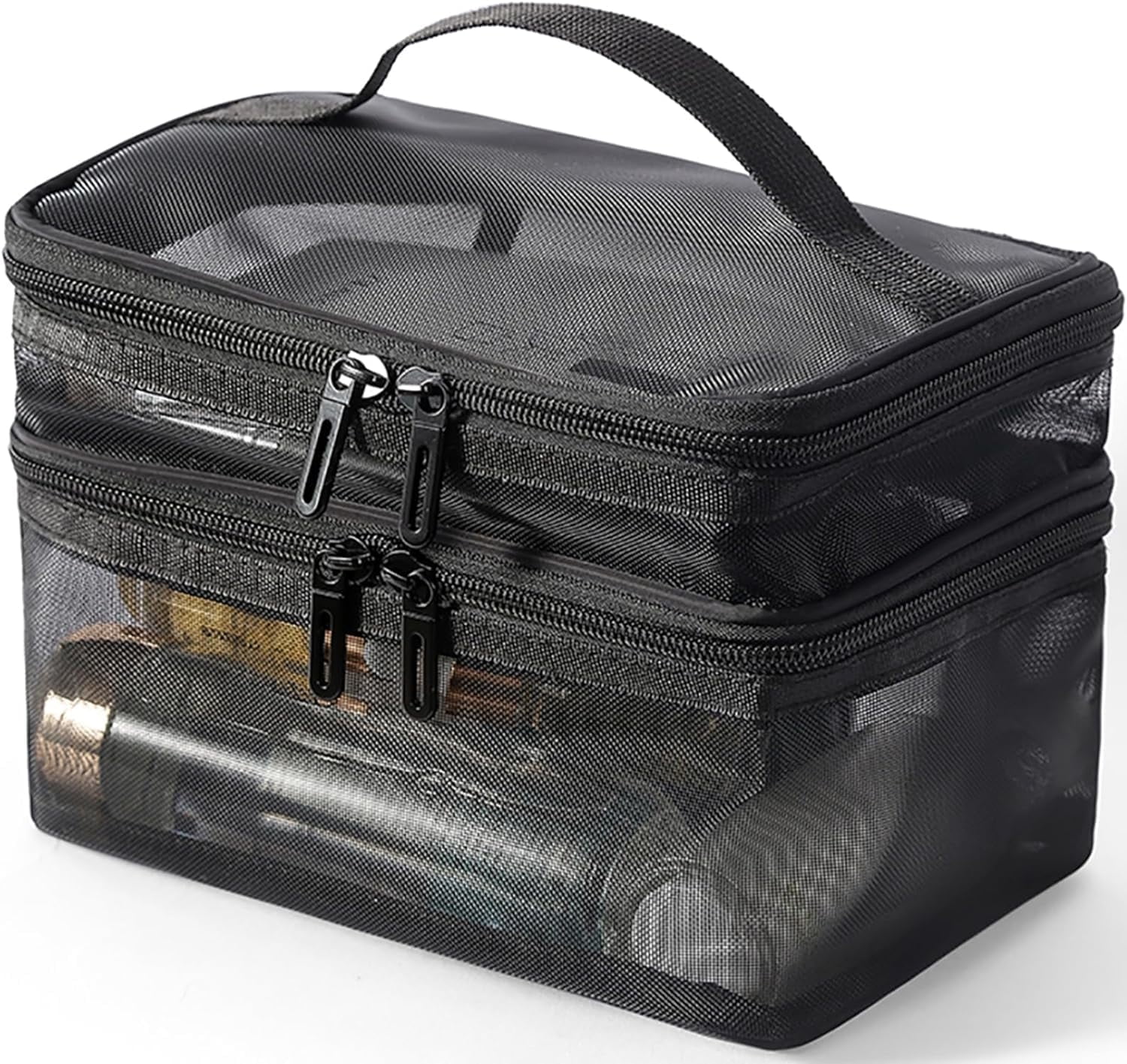 Wowstyle Travel Cosmetic Containers Double Mesh Makeup Bag for Women Small Travel Kit Storage Pouch Clear Portable Toiletry Bags Set for Women Valentine's Day Gift