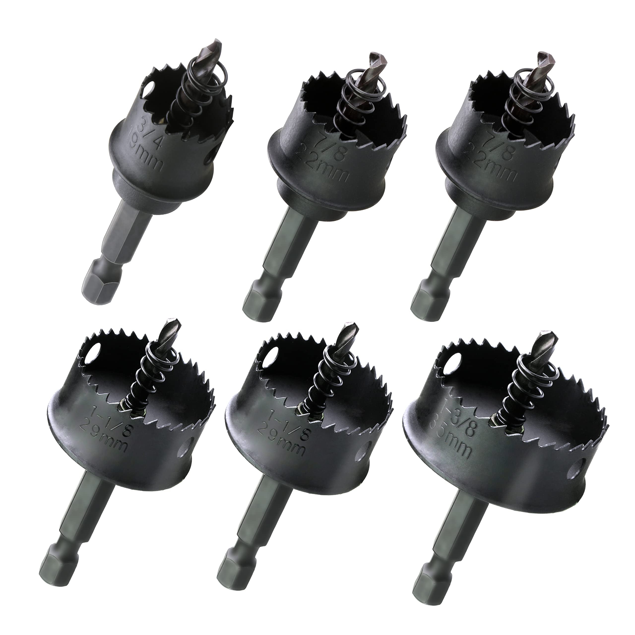 WOWSUPM 3/4 to 1-3/8" Thin-wall HSS Bi Metal Hole Saw Cutter 6pcs Sheet Steel Hole Saw for Impact Driver Plastics Sheet Metal Wood Stainless Steel