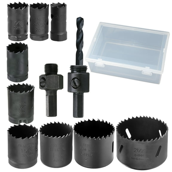 WOWSUPM 5/8 to 2, 2-1/2” HSS Bi Metal Hole Saw Kit 9pcs Heavy Duty Hole Saw Bit for Wood Drywall Plastic Aluminum Mild Steel Iron Metal Stainless Steel