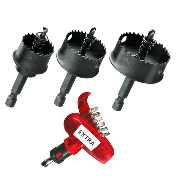 WOWSUPM 7/8, 1-1/8, 1-3/8” Thin-wall HSS Bi Metal Hole Saw Cutter 3pcs Sheet Steel Hole Saw for Impact Driver Plastics Sheet Metal Wood Stainless Steel