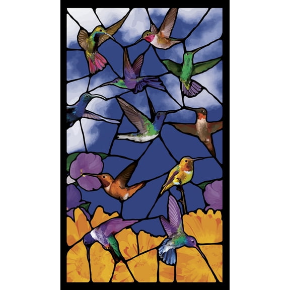 WOWindow Posters Stained Glass Hummingbirds Seasonal Summer Window Decoration and Shade 32"x54" Backlit Poster