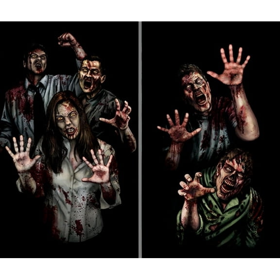 WOWindow Posters Zombie Asylum Halloween Window Decoration Two 34.5"x60" Backlit Posters