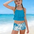 thumbnail image 1 of WOXIHUAN Girls Swimsuit 2 Piece Ruffled Bikini Top with Printed Shorts Summer Beach Teen Bathing Suits for 6-15 Years Multicolor 10 14-15 Years, 1 of 7