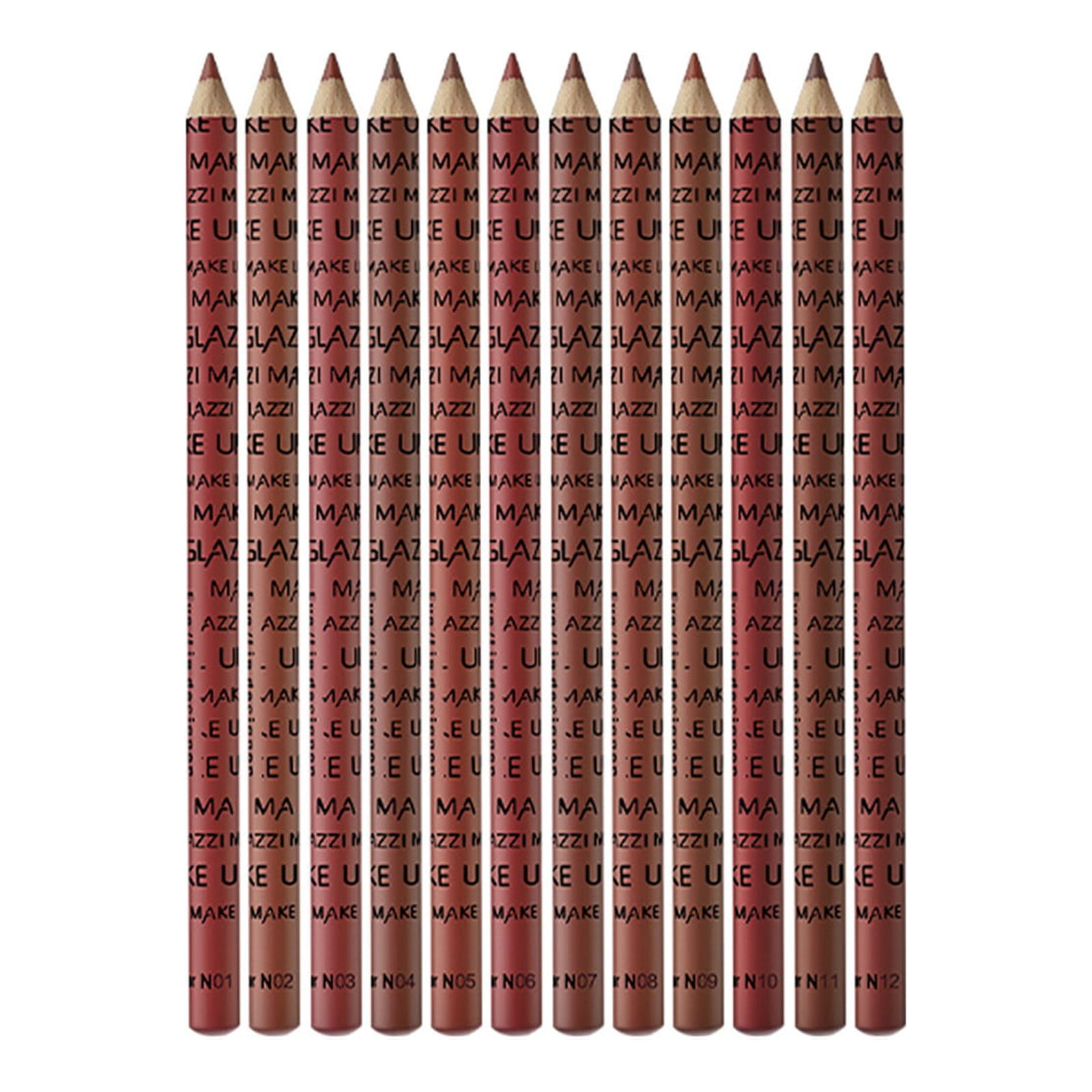 WOXINDA Chestnut Lip Liner Pencil Glitter Lipstick Clear 12 Color Lip Liner Pencil, Waterproofs