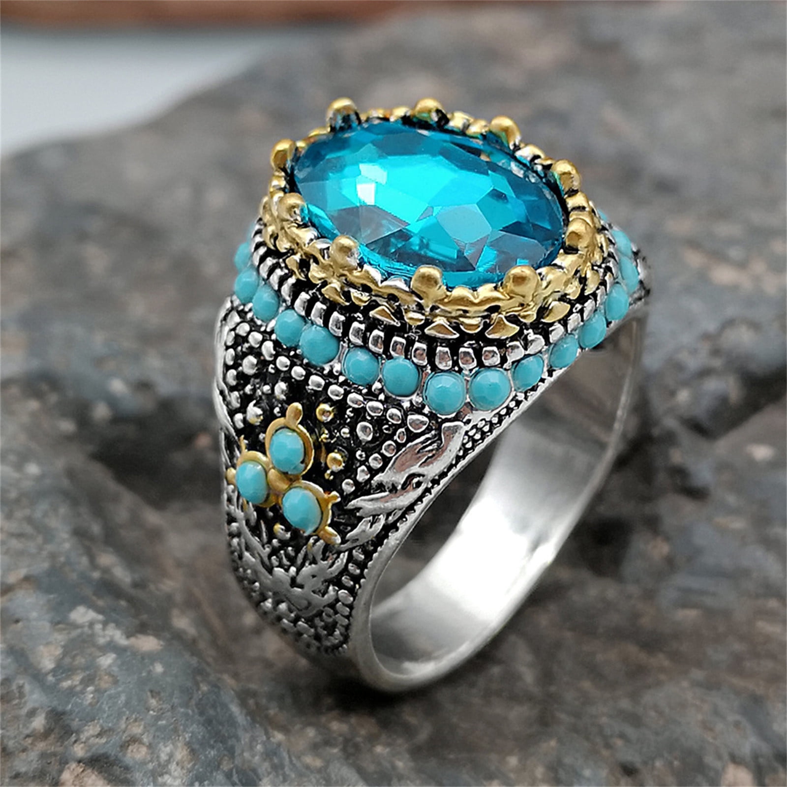 WOXINDA Mother s Mom Jewelry Turquoise For Women Ring Gift Day