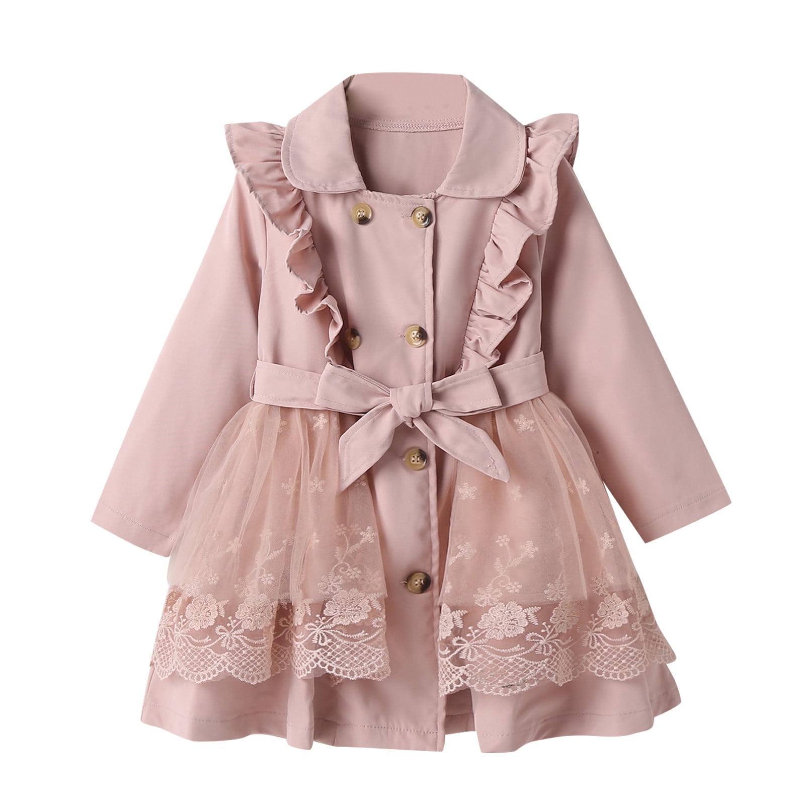 WOXINDA Toddler Child Kids Baby Rain Winter Solid Jacket Girls Bowknot Outfits Clothes Tulle Patchwork Outer Coats