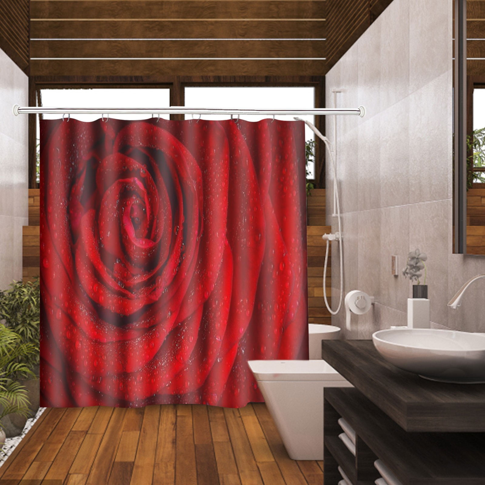 WOXINDA Valentine's Curtain Shower Bathroom Rose Valentine's Shower Day