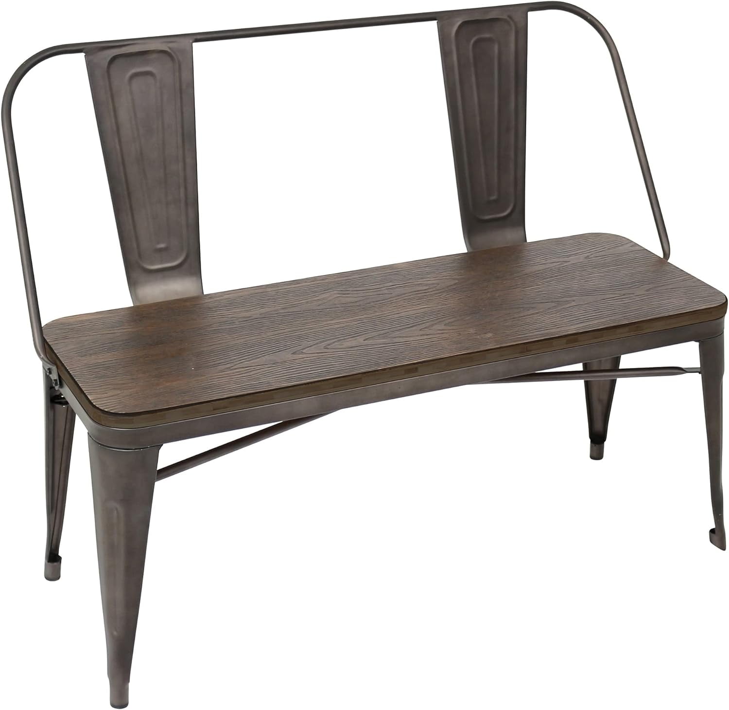 Antique Espresso Metal and Bamboo Industrial Dining Bench