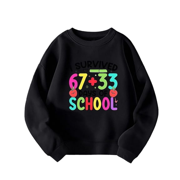 WOYY 100 Days Of School Sweatshirt for Big Girls Letter Print Pullover Shirt, Sizes 7-8