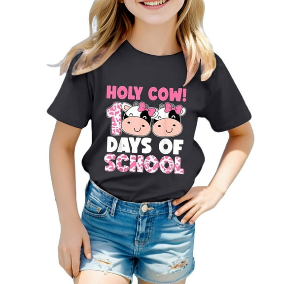 WOYY 100 Days of School T Shirt for Kids Girls Letter Print Short Sleeve T-Shirt Casual Summer Tshirt