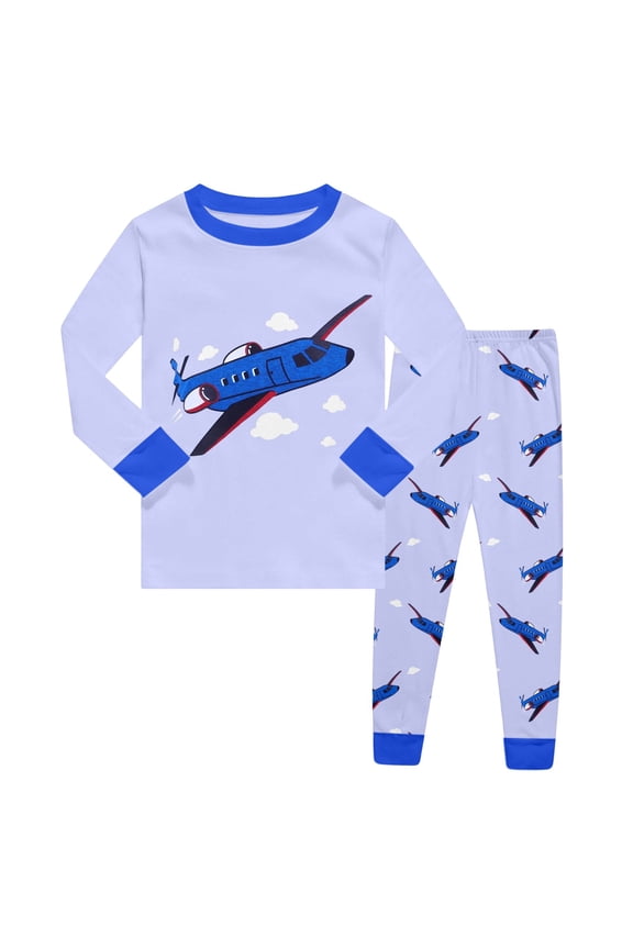 2Pcs Outfits for Boys Plane Print Long Sleeved Top Pants Sleepwear Set, Sizes 2-3T