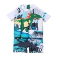 thumbnail image 1 of WOYY Baby Boys Buoyancy Dinosaur Short Sleeve Rash Guard One-Piece Swimsuit, Sizes 12-18 Months, 1 of 5