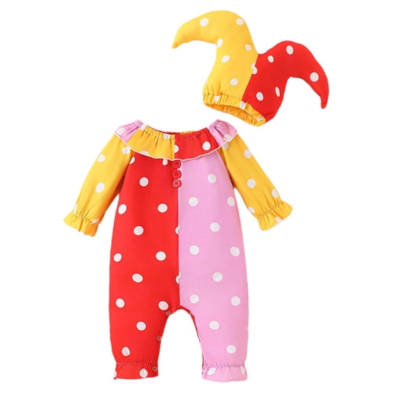 WOYY Baby Boys Clown Co_stume Color Block Long Sleeve Jumpsuit with Hat, Sizes 1-2