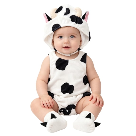 WOYY Baby Boys Cow Romper Outfits Animal Sleeveless Bodysuit Hat Stockings Clothes Set