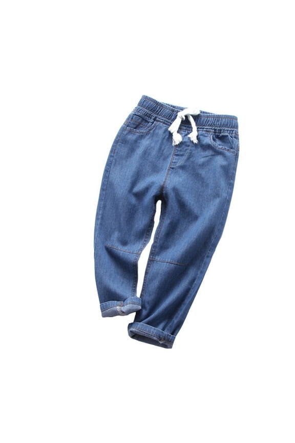 Baby Boys Denim Jeans Elastic Waist Drawstring Tapered Leg Denim Pants, Sizes 18-24 Months