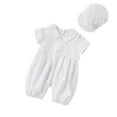 thumbnail image 1 of WOYY Baby Boys Summer Outfits Short Sleeve Button White Romper with Hat Suit, Sizes 0-12M, 1 of 6