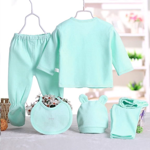 WOYY Baby Clothes 5Pcs Cartoon Long Sleeve Top Hat Bib Pants Outfits, Sizes One Size