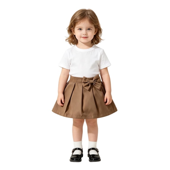 WOYY Baby Girls Bow Pleated Skirt Cute Casual High Waist A Line Skirts, Khaki, Sizes 3M-3T