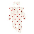 thumbnail image 1 of WOYY Baby Girls Cute Heart Print Buttons Long Sleeve Romper Jumpsuit with Headband, Sizes 0-18 Months, 1 of 8