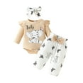 thumbnail image 1 of WOYY Baby Girls Cute Long Sleeve Ribbed Romper Bodysuit Pants Headband Outfits, Sizes 0-18 Months, 1 of 5