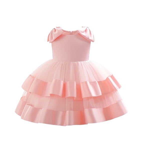 WOYY Baby Girls Formal Princess Dress Party Bow Sleeveless Satin Tutu Dress, Pink, Sizes 6M-3T