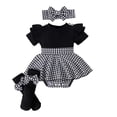 thumbnail image 1 of WOYY Baby Girls Houndstooth Ruffle Short Sleeve Romper Socks Headband Outfits, Sizes 0-18M, 1 of 5