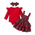 thumbnail image 1 of WOYY Baby Girls Long Sleeve Ruffle Ribbed Romper Plaid Dress Headband 3Pcs Outfits, Sizes 0-24 Months, 1 of 6